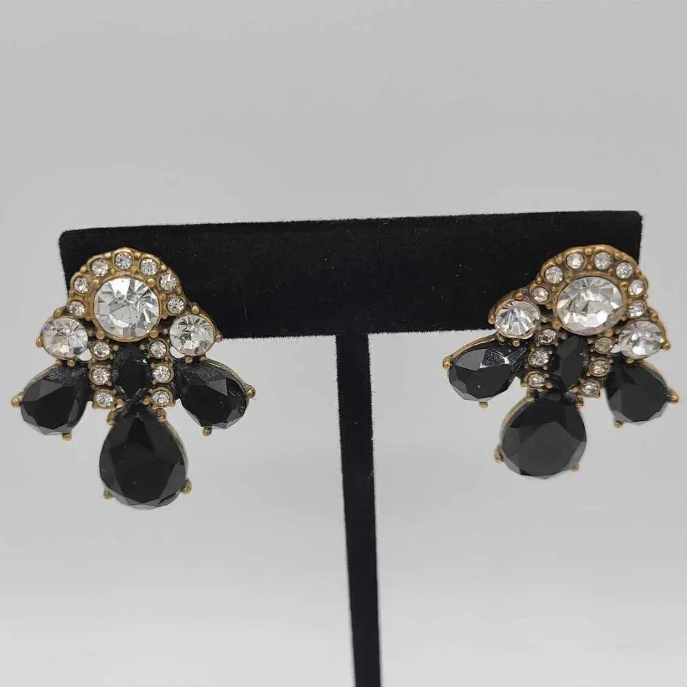 J Crew Clear & Black Crystal Statement Earrings